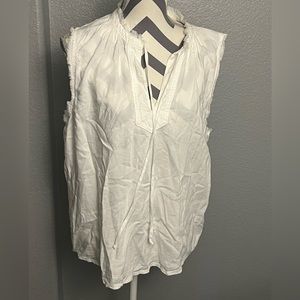 NWT Cloth & Stone linen tie front tank top White Large
